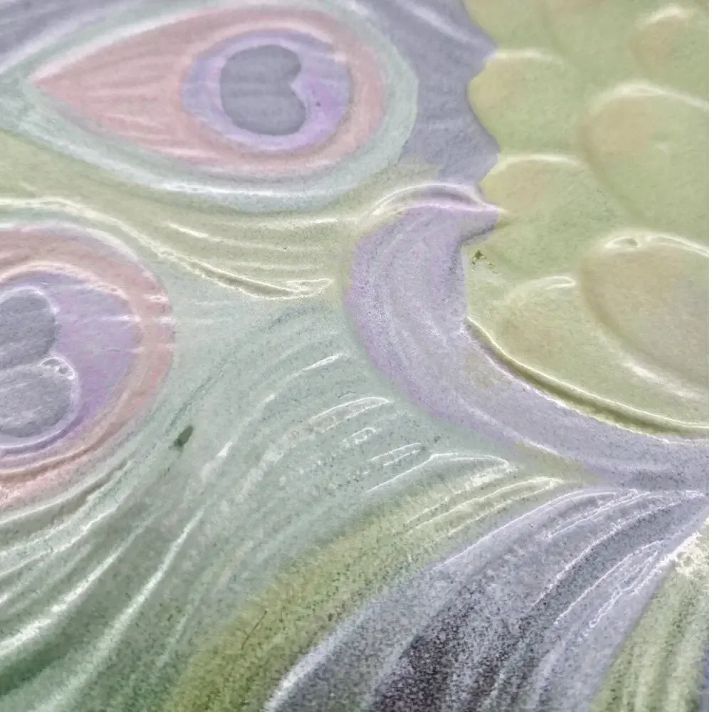 Hand Painted Peacock Plate Square Glass Beautiful Display Piece 12